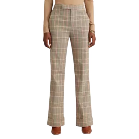 Lauren Ralph Lauren Pants - Lauren Ralph Lauren Cotton-Wool Wide-Leg Pant Trousers Size 14W in Tan Plaid
